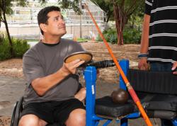 San Antonio Veteran Gabriel Diaz De Leon shows his award-winning discus and shot put techniques.